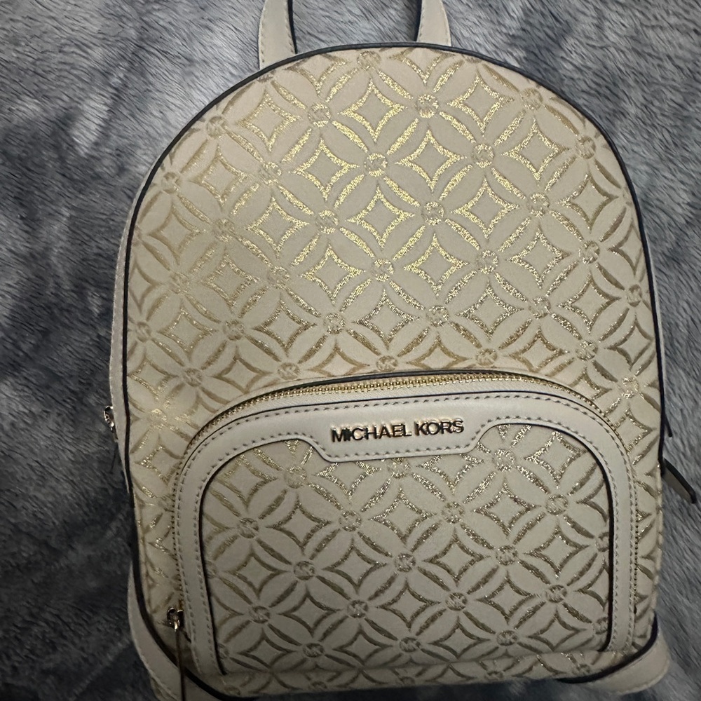 Michael Kors Beige and Gold Patterned Backpack